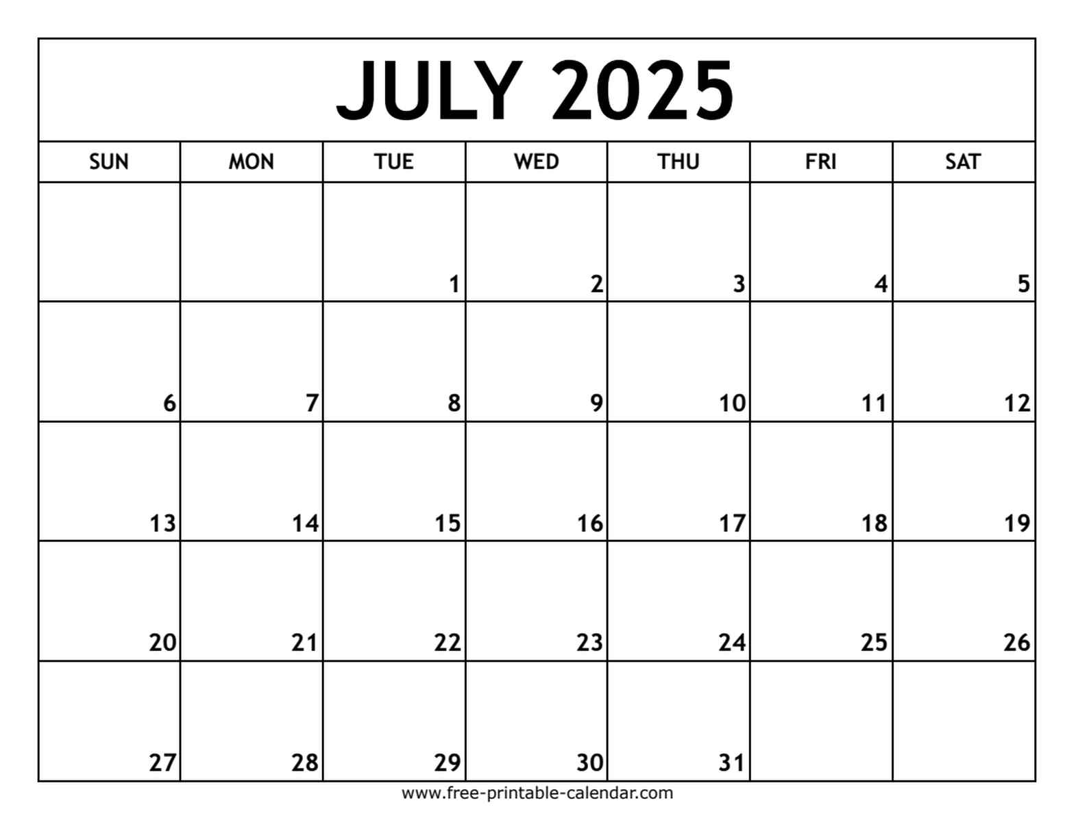 july 2025 printable calendar