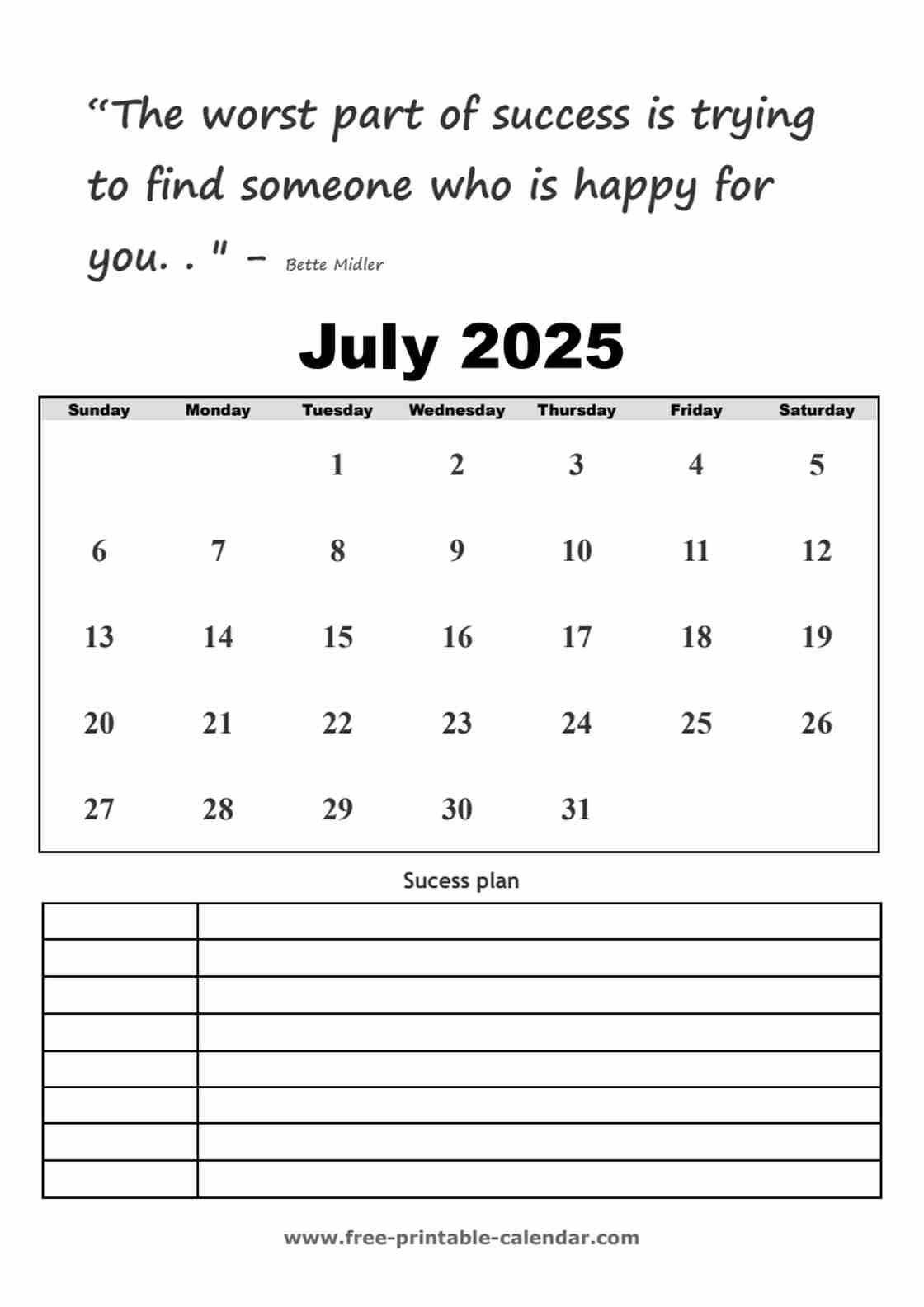 july calendar 2025 printable