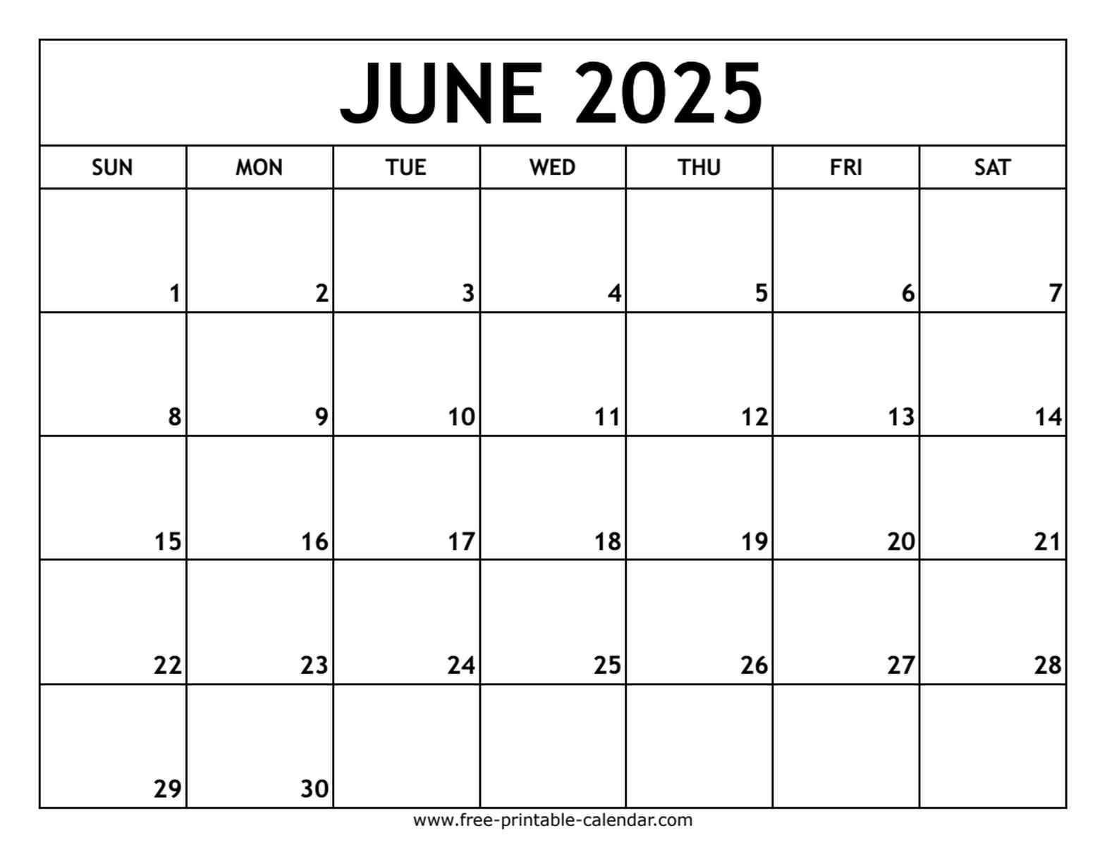 june 2025 printable calendar