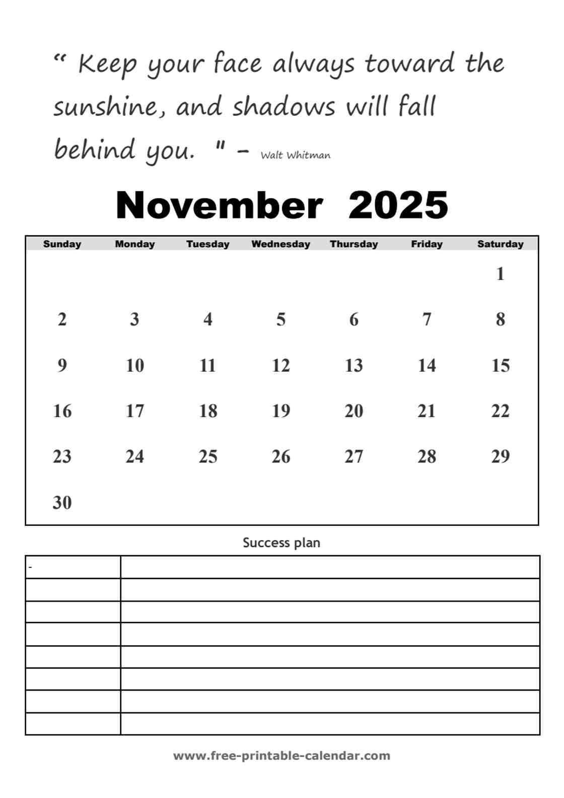 november calendar 2025 printable