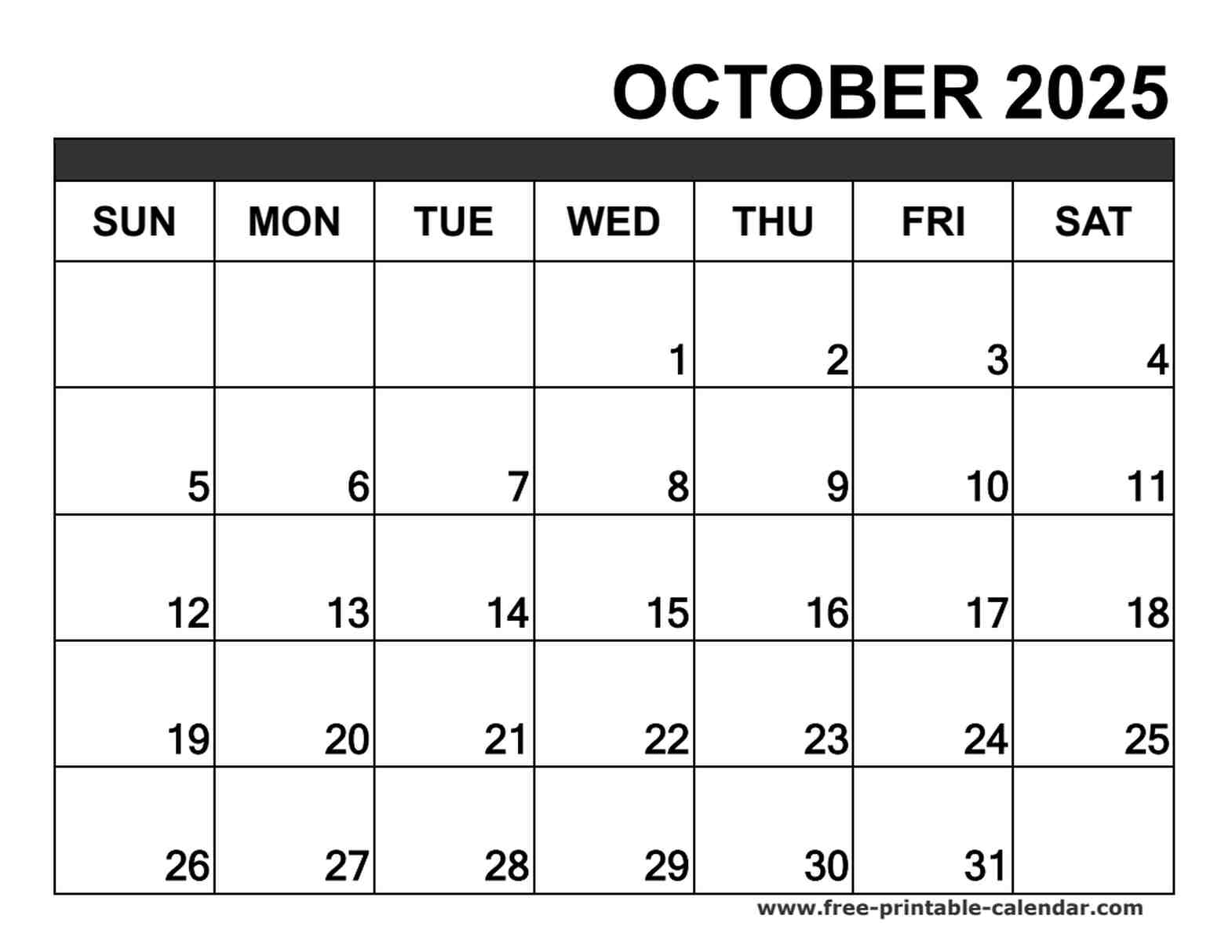 october 2025 calendar printable