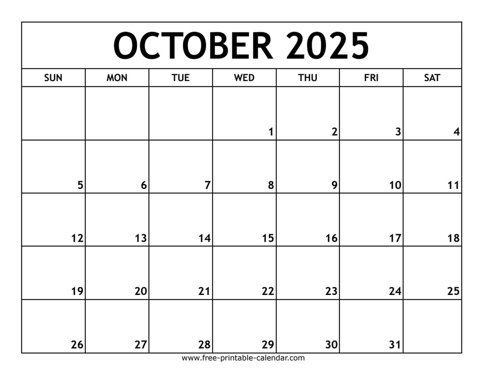 october 2025 printable calendar