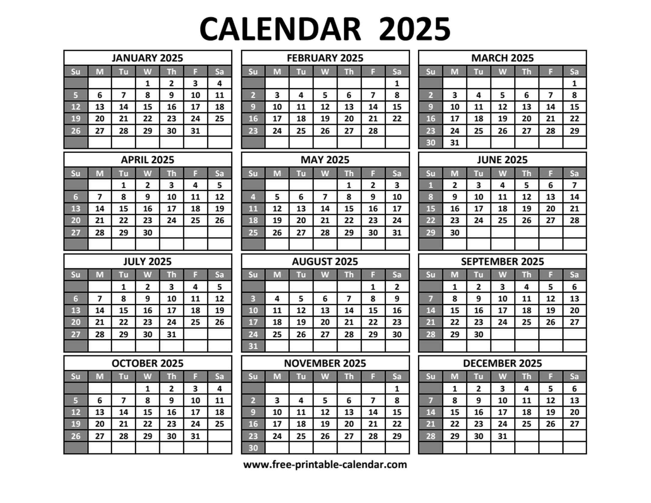 printable 2025 calendar