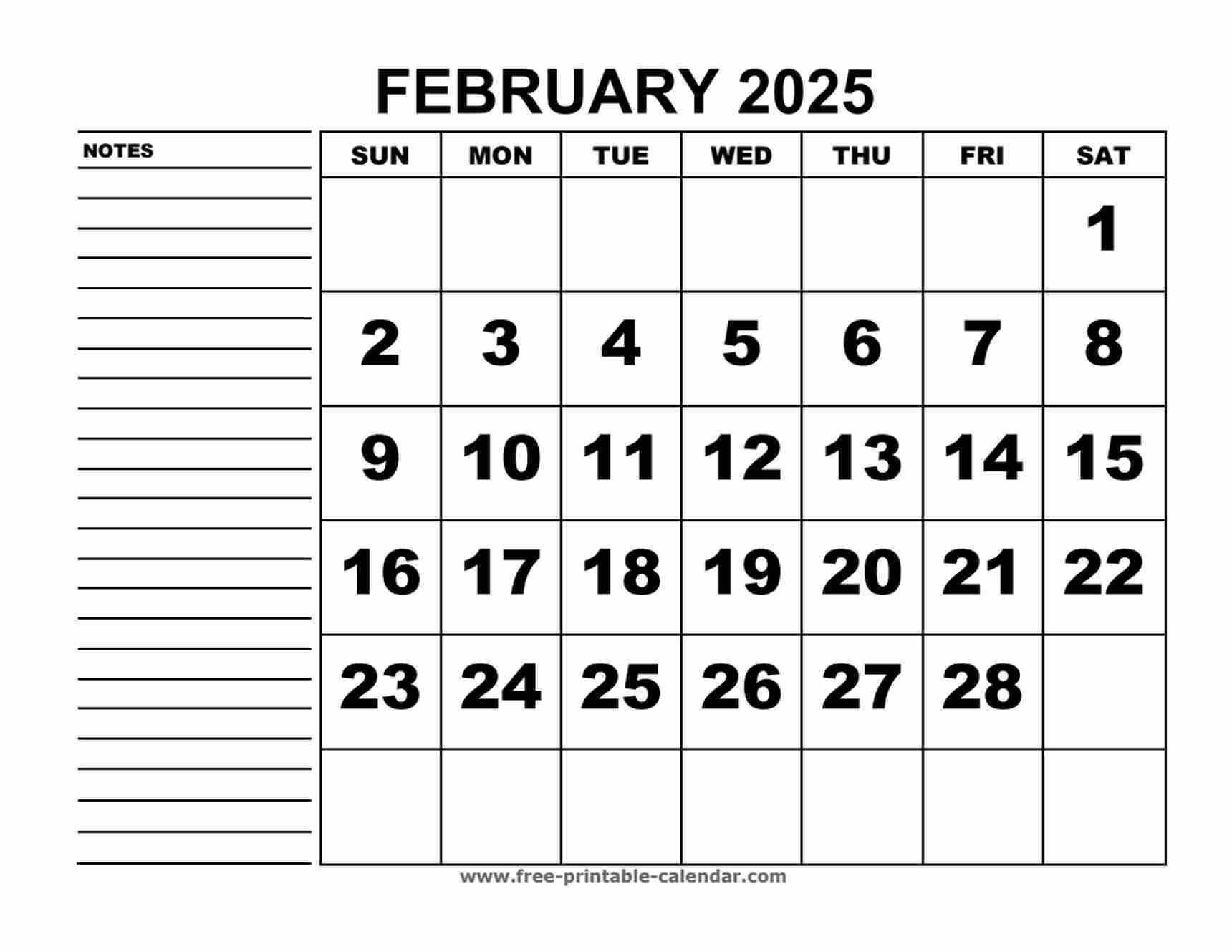 printable calendar february 2025