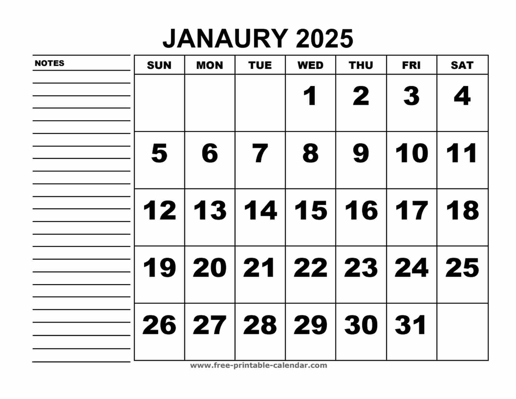 Printable Calendar January 2025