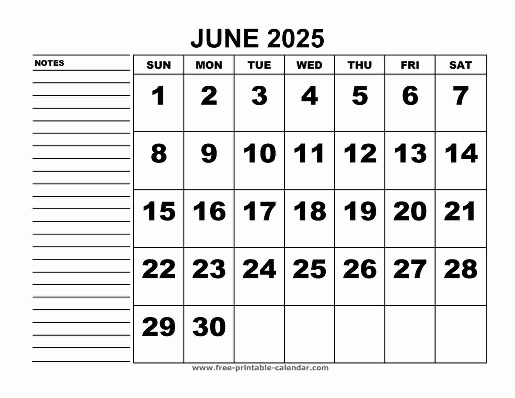 printable calendar june 2025