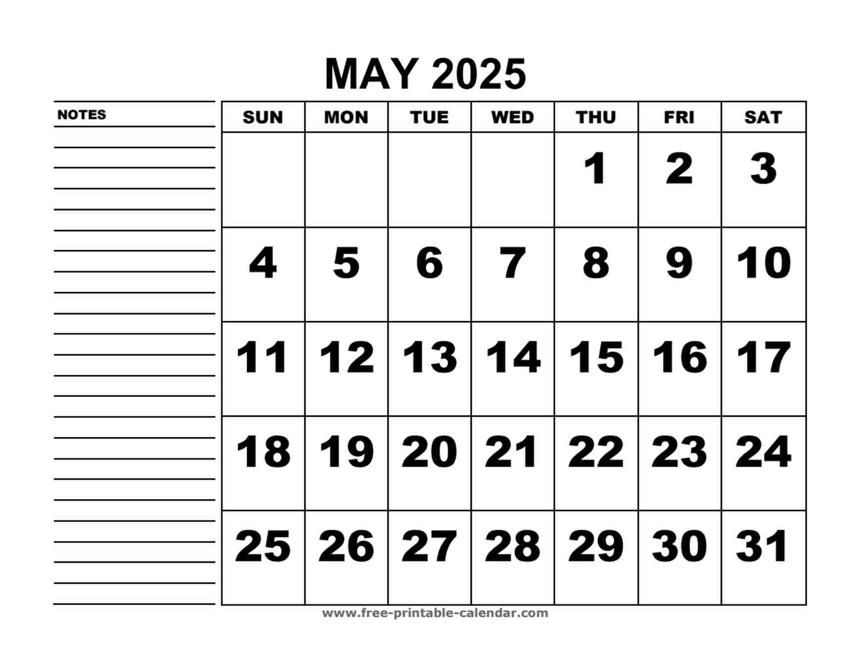 printable calendar may 2025