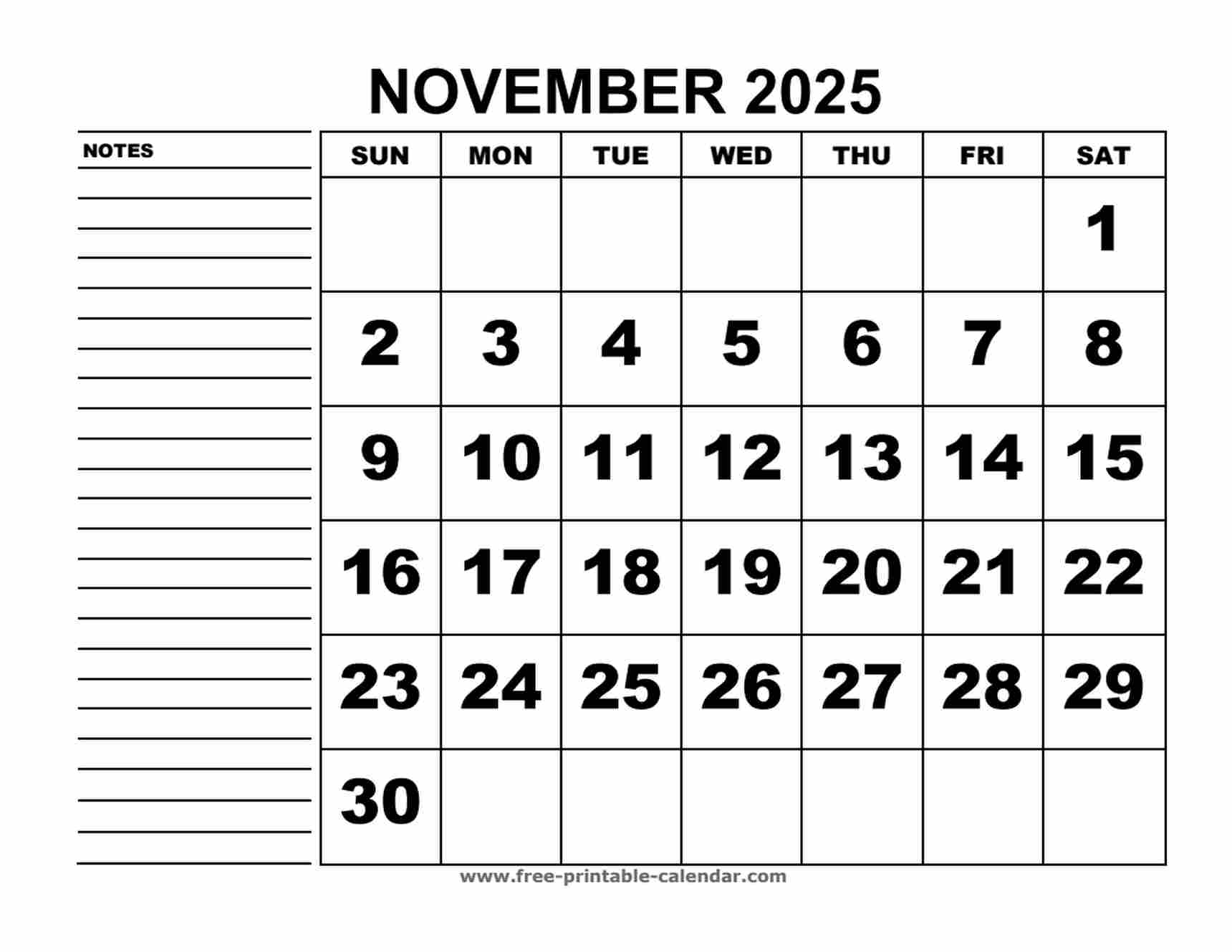 printable calendar november 2025