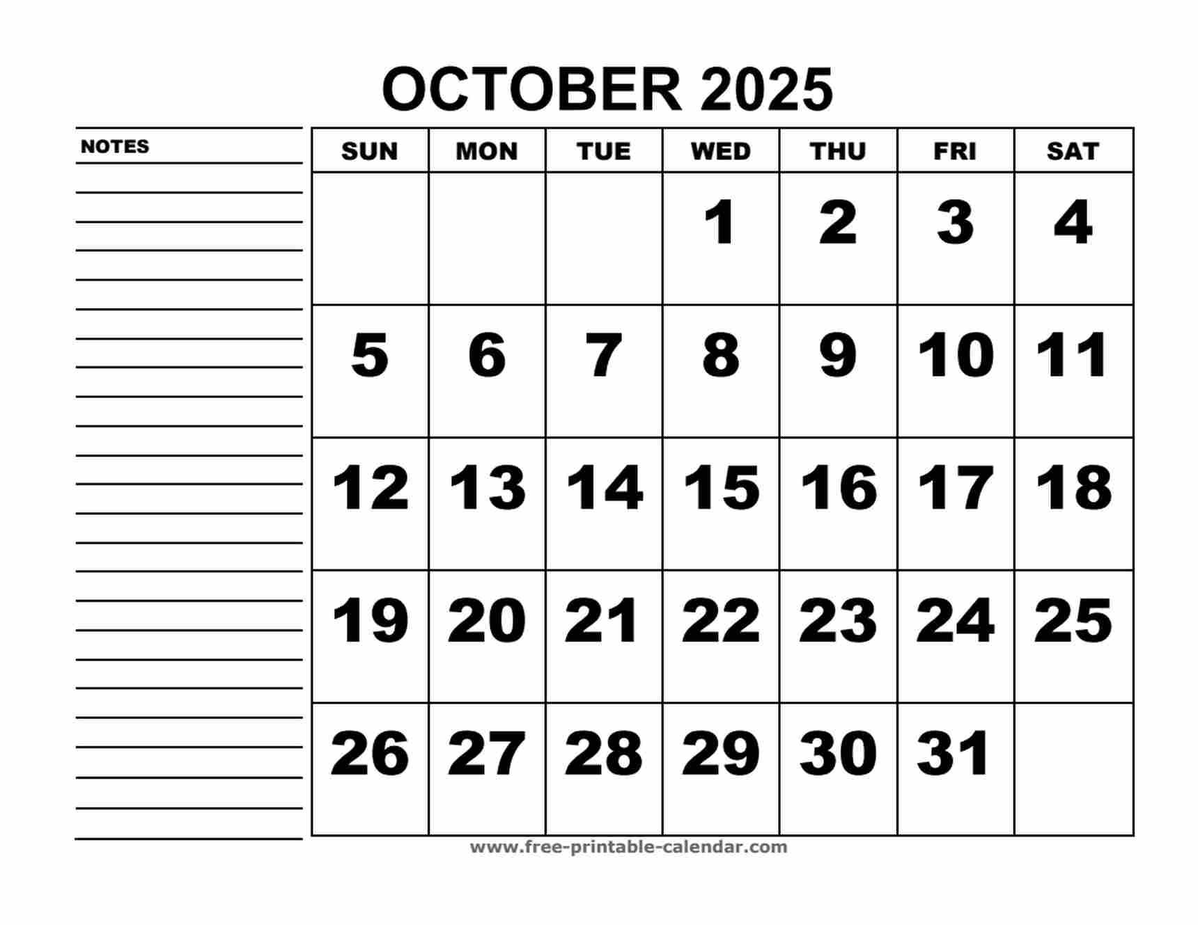 printable calendar october 2025