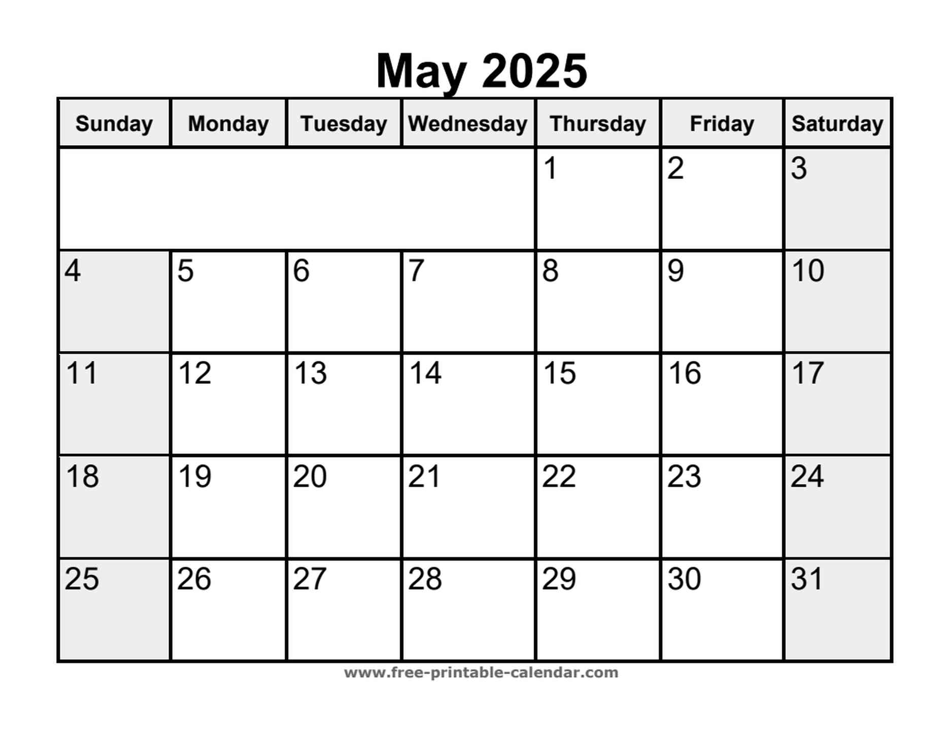 printable may 2025 calendar