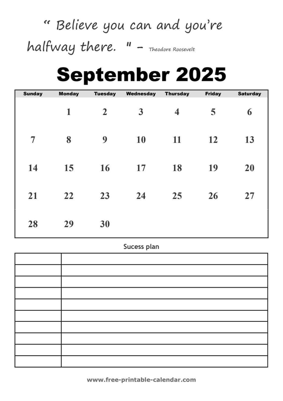 september calendar 2025 printable