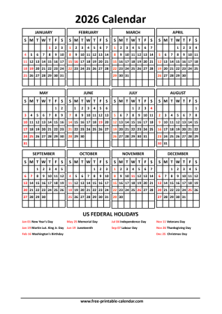 2026 US Holiday calendar