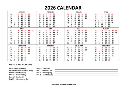 2026 calendar